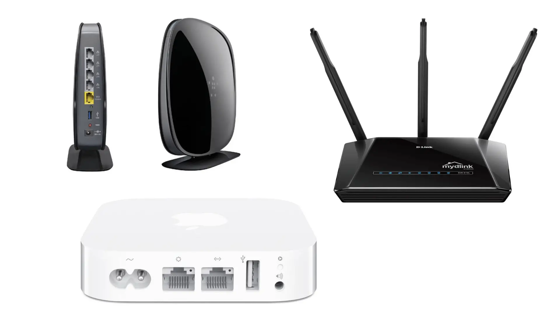 Apple Airport Express, D-Link, and Belkin routers